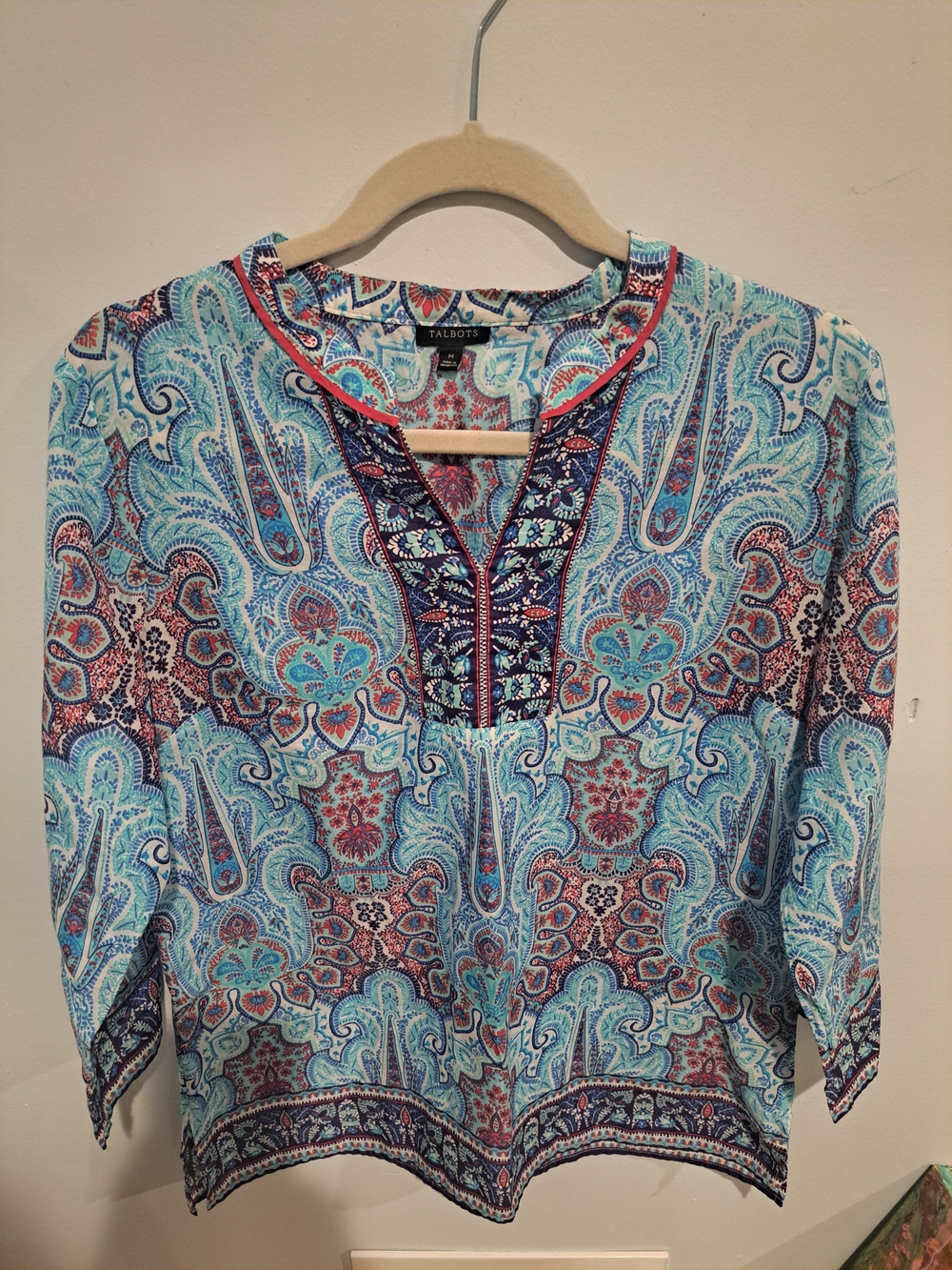 Talbots Turquoise and Navy Paisley V-Neck Tunic